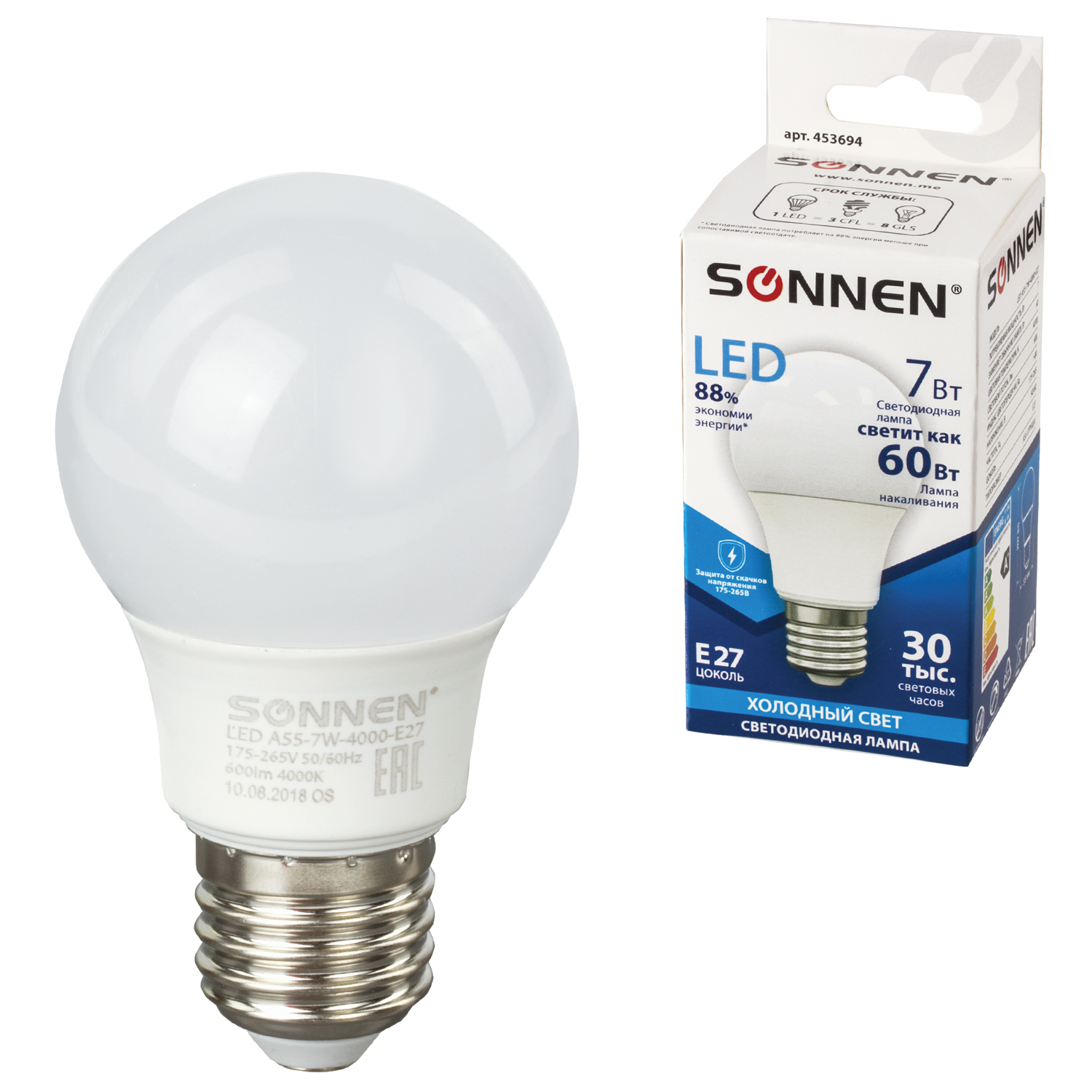   SONNEN, 7(60), 27, , /, LED A55-7W-4000-E27, 453694