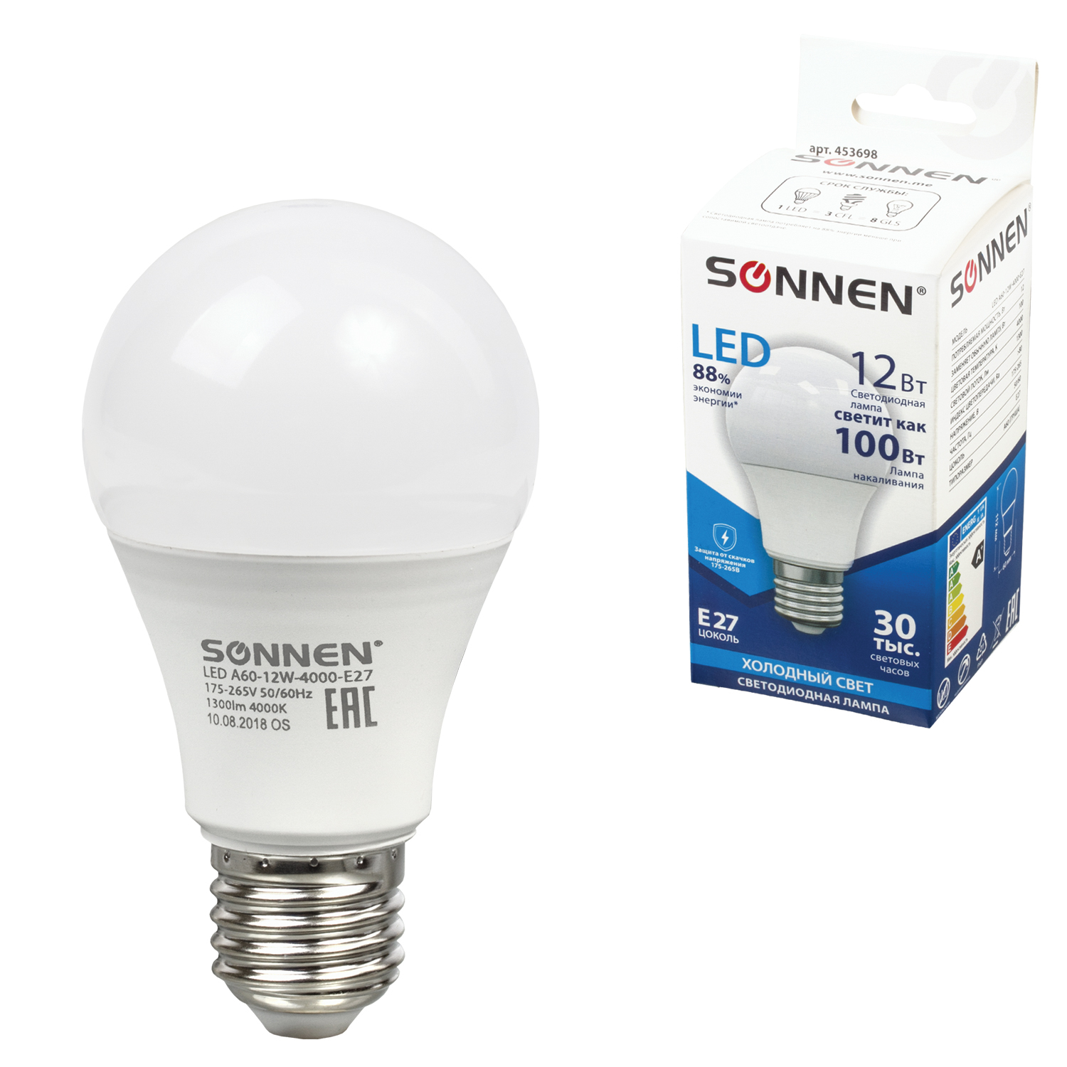   SONNEN, 12(100), 27, , /, LED A60-12W-4000-E27, 453698